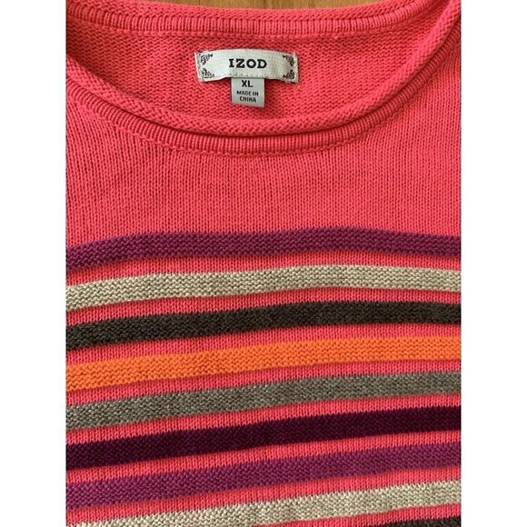 IZOD Woman's Sweater Size XL Fuchsia Pink Striped Knit Long Sleeve New - Picture 5 of 14
